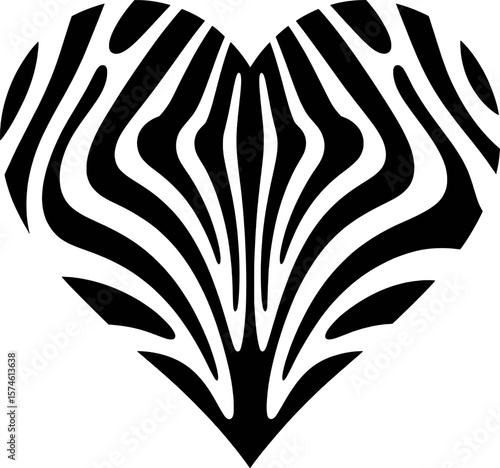 Black white zebra striped heart graphic design illustration stripes