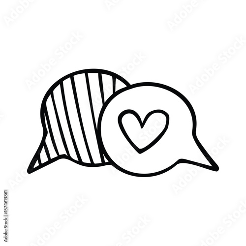 Two speech bubbles with heart symbol showing love communication