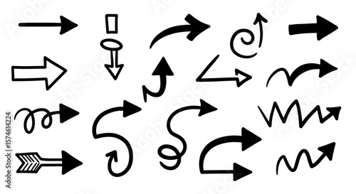 Collection of HandDrawn Black Arrows in Various Styles and Directions 6.