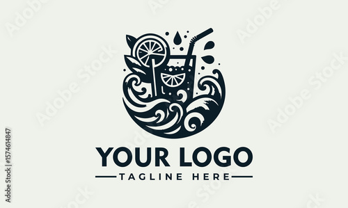 A stylized logo featuring a glass of lemonade with a straw, citrus slice, and leaves, surrounded by swirling waves.