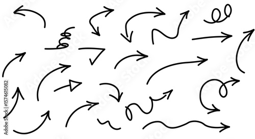 HandDrawn Black Arrow Set Directional Curvy and Looped Design Elements.