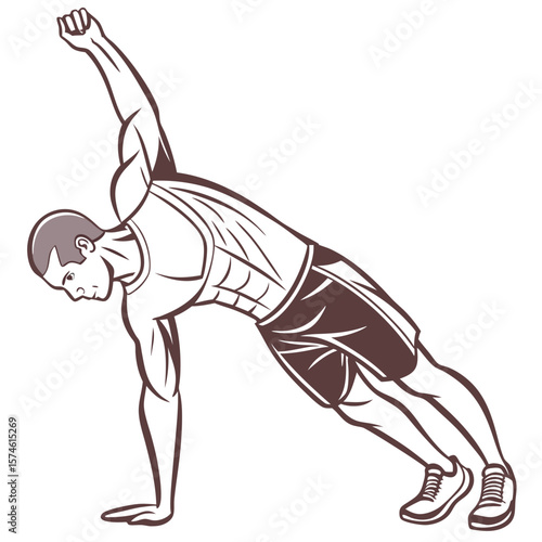 Muscular man performing side triceps exercise bodybuilder fitness