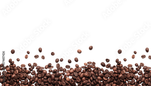 Falling coffee beans banner isolated on white background with clipping path and copy space