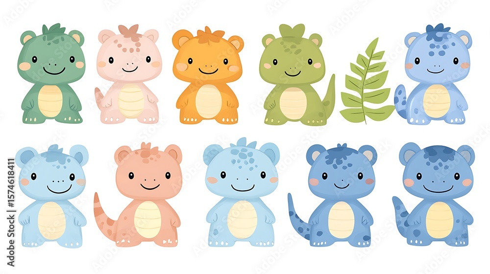 Cute colorful cartoon dinosaur illustrations in various pastel shades. Cute colorful cartoon dinosaur illustrations in various pastel shades.