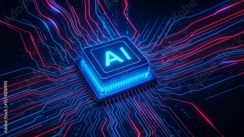 Futuristic ai chip illuminated with circuitry representing artificial intelligence technology
