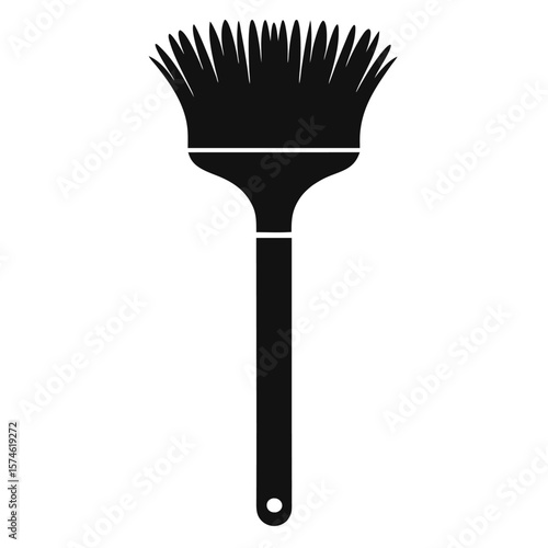 Black silhouette of a paintbrush with detailed bristles perfect for art and design projects