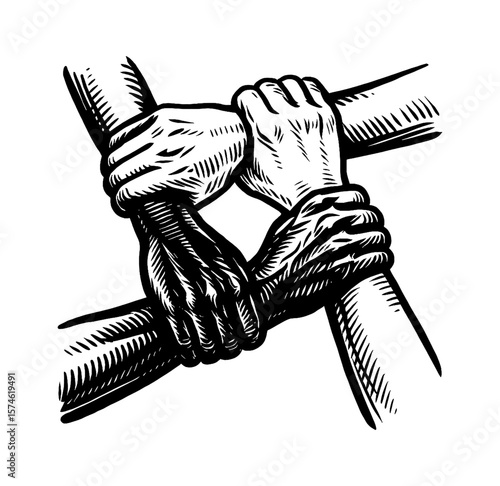 Diverse Hands United in Strength, symbolizing teamwork, cooperation, and global partnership