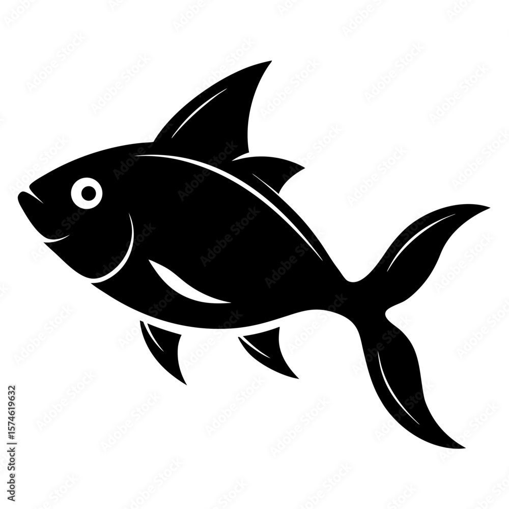 Fototapeta premium Elegant black silhouette of a single fish gracefully swimming through water
