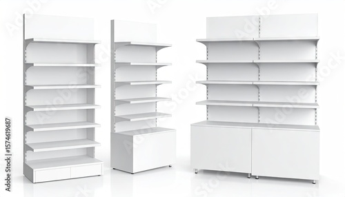 Blank white retail shelving units