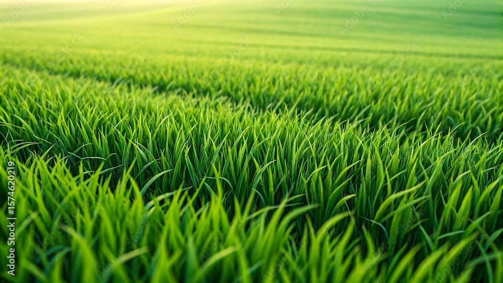 Obraz premium Vibrant green grass field with natural sunlight and lush outdoor landscape 