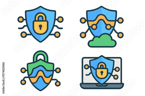 Security icons representing data protection and cybersecurity measures in digital environments