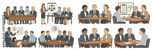 Discussion on legal matters among professionals in a corporate setting during work hours