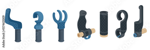 Different types of ergonomic bike grips and handles displayed on a white background for comparison and selection