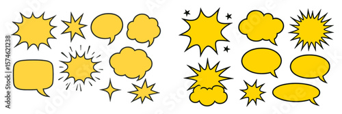 Colorful speech and thought bubbles with comic-style effects for design elements and creative projects