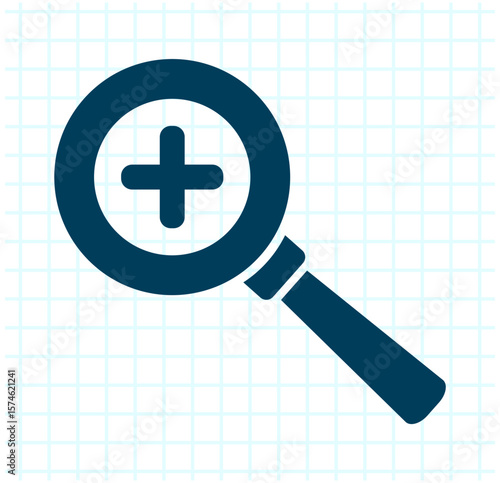  Magnifying glass with plus symbol indicating zoom in function on a grid background.