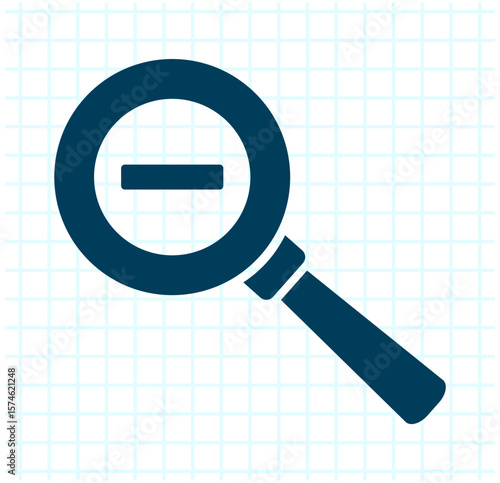  Magnifying glass with minus symbol indicating zoom out function on a grid background.
