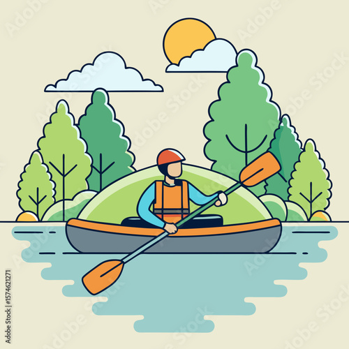Person kayaking on a calm lake, surrounded by trees, for travel blogs