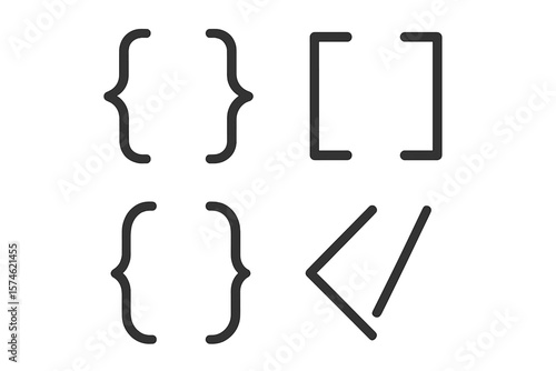 Different types of brackets and symbols used in computer programming and mathematical equations displayed together on a simple background