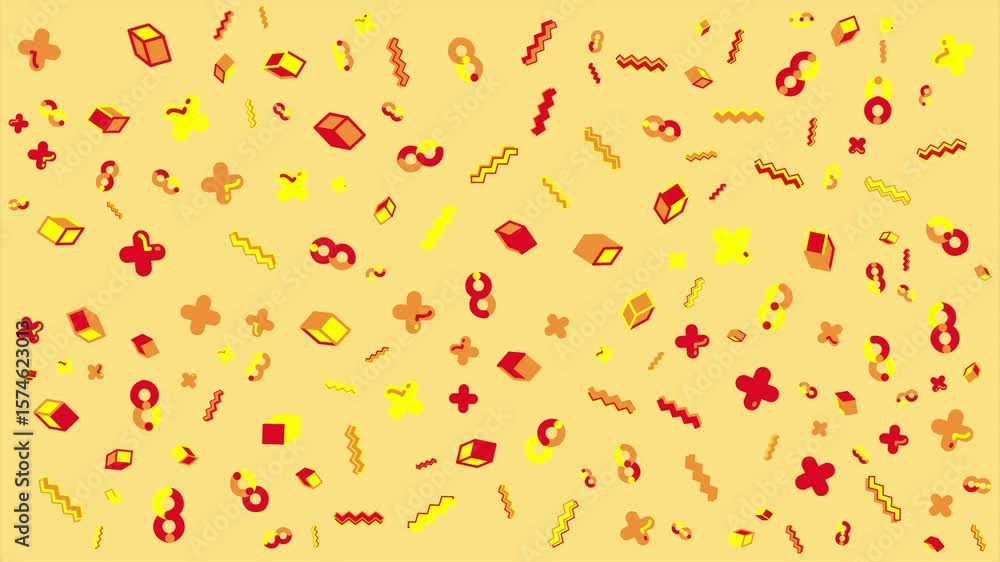Yellow background with red and yellow geometric shapes. Abstract seamless loop video background for creative project, animation, motion video.