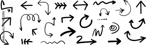 Hand drawn black arrows and shapes collection white handdrawn