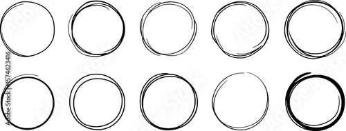 Hand drawn circular frames with varied brush strokes and thickness circle round