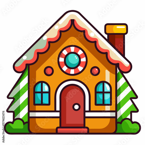 Cute christmas gingerbread house vector illustration for holiday season design and decoration on transparent background