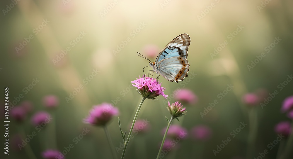 Naklejka premium Butterfly on Pink Verbena: Gentle Light and Floral Beauty