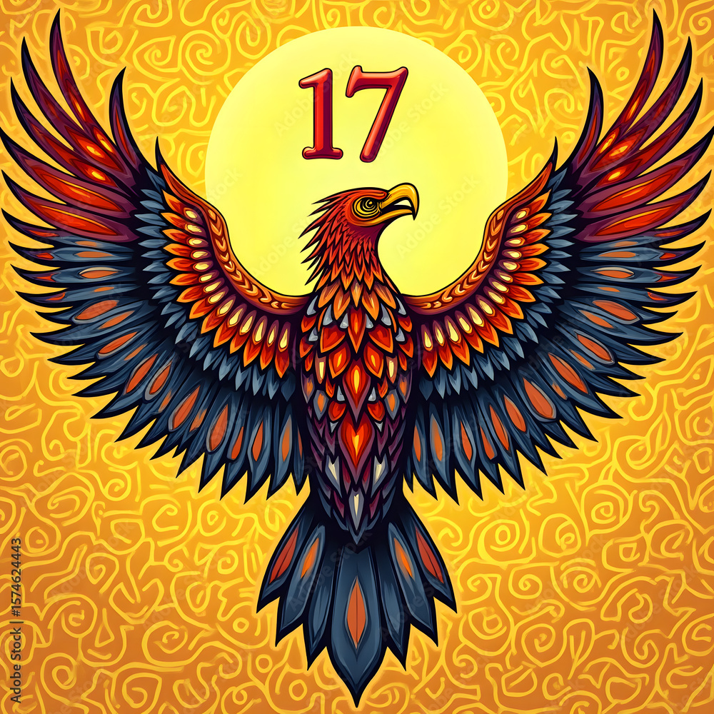 Naklejka premium Colorful Garuda Illustration with Number 17