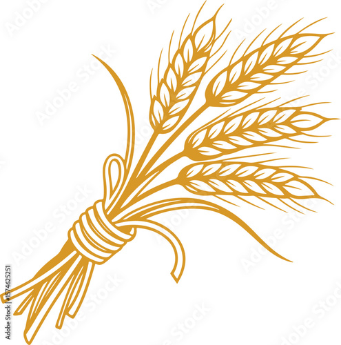Bundle of Golden wheat tied with rope black, clean vector icon, black stroke bundle of wheat tightly tied with rope, agricultural harvest product symbol for farm goods and labels