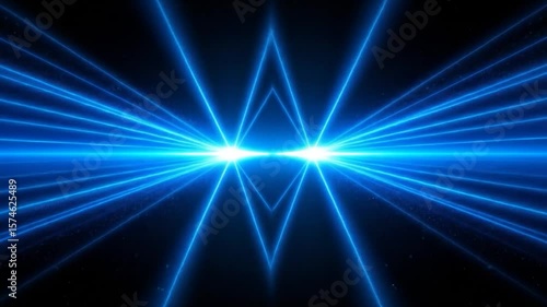 Blue laser beams emanate from central points against a dark background