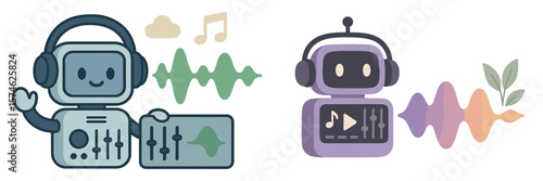 Creative audio robotics showcasing sound manipulation and friendly interaction in a contemporary design environment