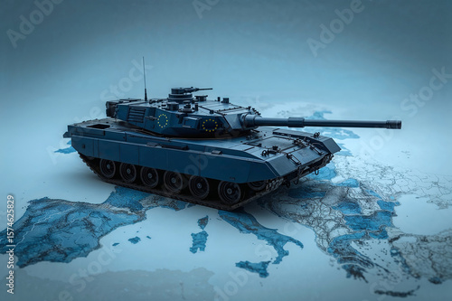 Blue-toned Tank on a Stylized Map of the European Continent