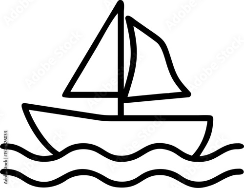 Here's a possible sentence, A vector silhouette of a sailing ship cruises on the ocean waves, an iconic symbol of marine adventure and summer travel