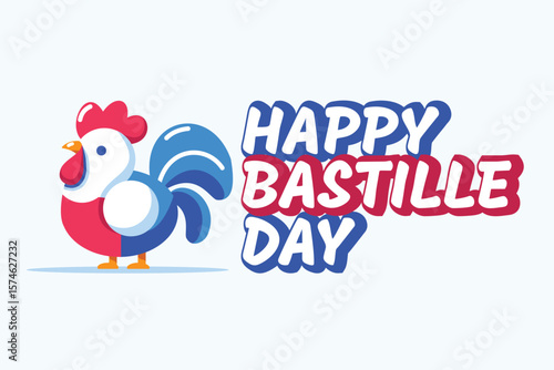French Rooster Cartoon Vector for Bastille Day Celebration. Perfect for festive prints, kids materials, and French culture content.