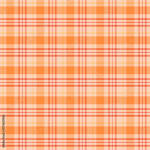 Plaid pattern with twill weave in orange yellow red.Autumn fall tartan check seamless pattern.Vector illustration geometric background for fabric and prints.