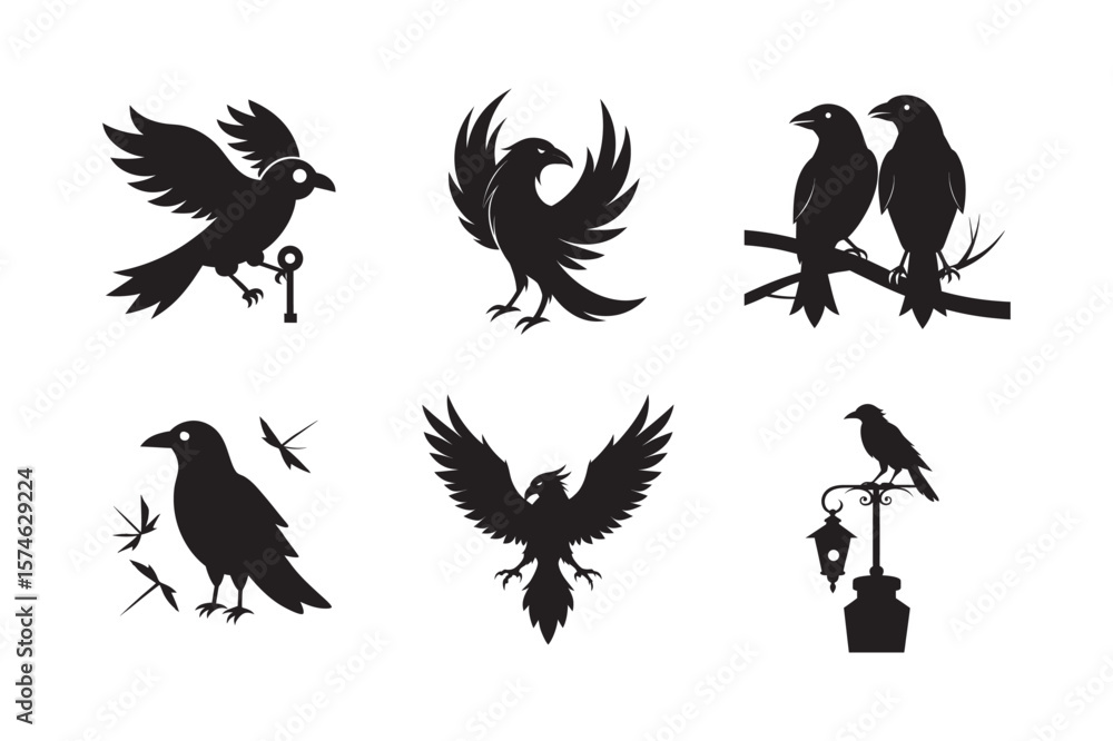 Fototapeta premium Mystic Crow Vector Dark Edition Set