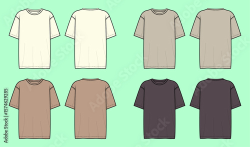 Short Sleeves with drop shoulder knitwear T-shirt Fashion flat sketch outline CAD mockup.