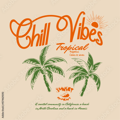 tropical palm tree paradise is hand drawn sketch. Sunset beach Moment Vector Graphics.  carrtorn tree and sea. college typogapy slogan tee, its a summer tee shirt design.