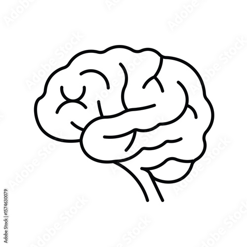 Brain side view icon vector outline of human intelligence organ anatomy symbol for neuroscience education medical illustration isolated design.