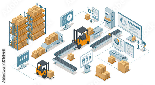 Warehouse automation and logistics in an isometric design