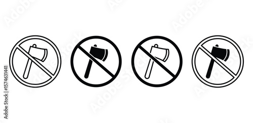 No Axe Prohibition Symbol Icon Black and White Circular Design Vector Illustration Template