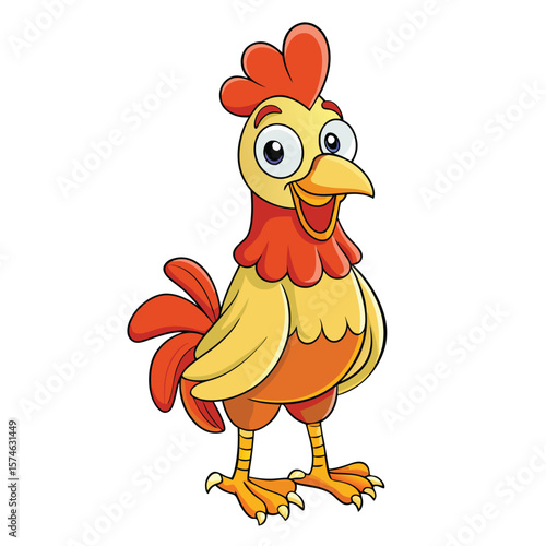 Cartoon rooster with wide-eyed expression