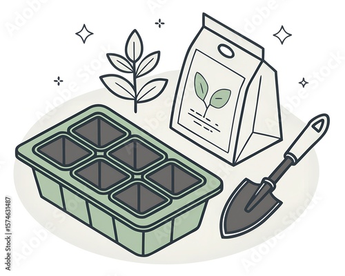 Gardening Tools and Seed Starter Kit Vector Illustration