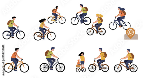 Cyclists and families biking in urban settings: diverse and engaging