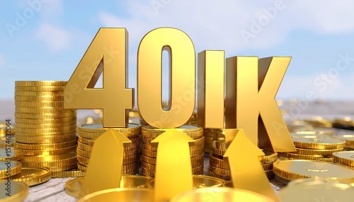 Golden 401k with rising arrows