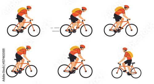 Dynamic cyclist animation sequence showcasing riding techniques and movements