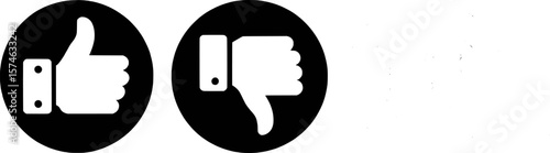 White thumbs up and thumbs down icons on black circles like dislike