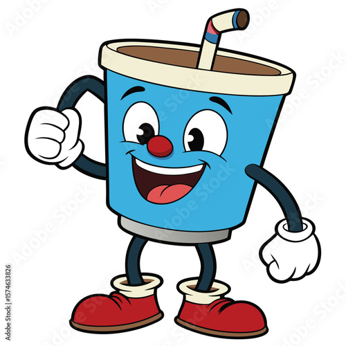 Cartoon soda cup character with arms and legs