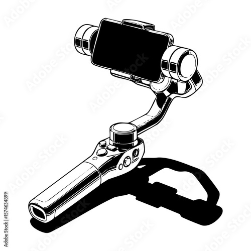 Minimalist black and white illustration of a smartphone gimbal stabilizer