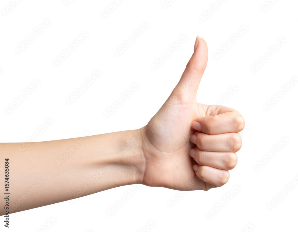 Female hand with thumb up gesture isolated on transparent background. Female hand with thumb up gesture isolated on transparent background.